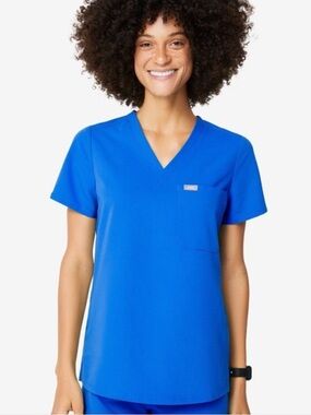 Figs Women's Technical Collection Royal Blue Catarina One-Pocket Scrub Top Sz S